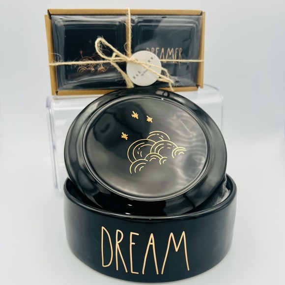 Rae Dunn by Magenta Dreamer Container Set 3 Pieces Black Gold Ceramic NWT - Picture 2 of 9